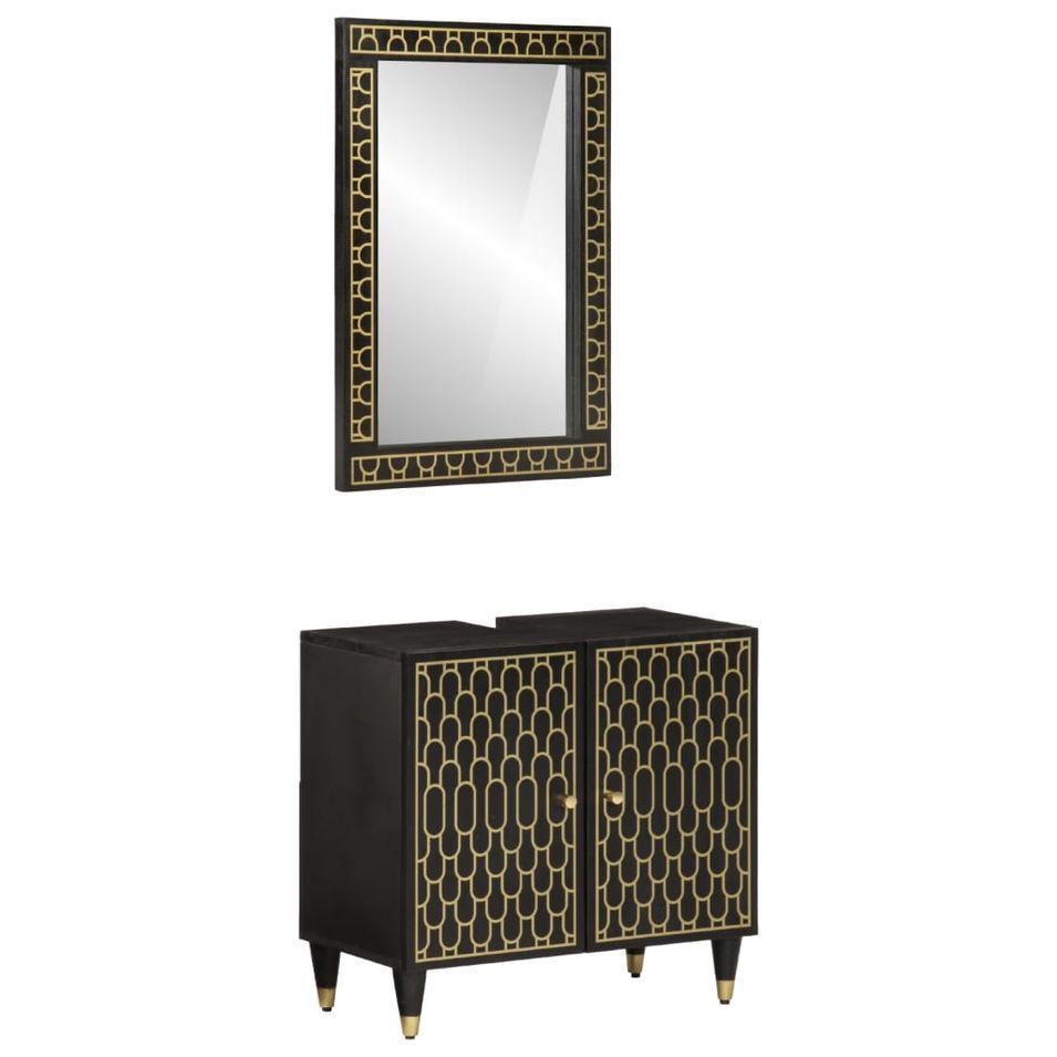 Ensemble de meubles salle de bain 2 pcs bois de manguier massif - Photo n°1