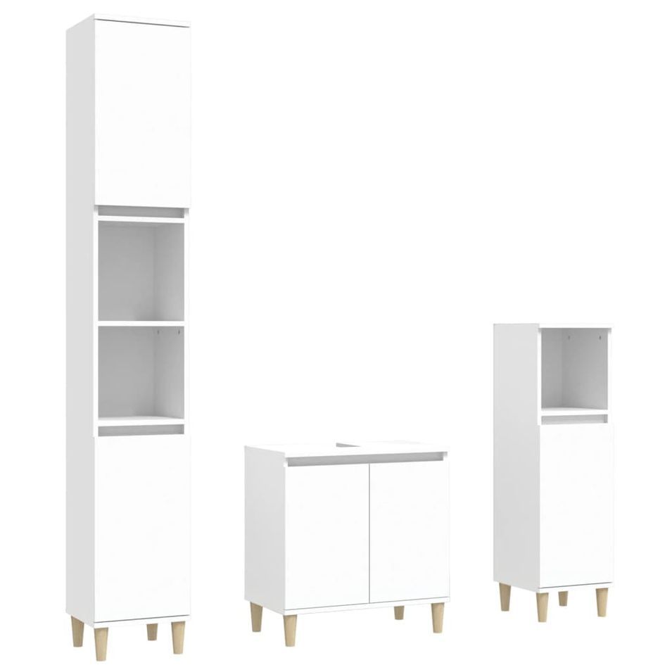 Ensemble de meubles salle de bain 3 pcs blanc bois d'ingénierie - Photo n°1
