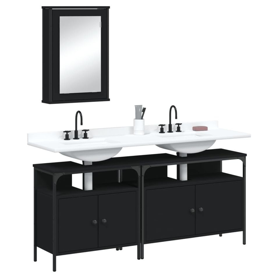Ensemble de meubles salle de bain 3 pcs noir bois d'ingénierie - Photo n°1