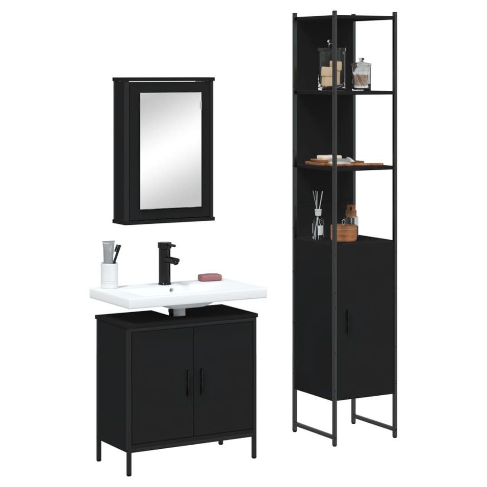 Ensemble de meubles salle de bain 3 pcs noir bois d'ingénierie - Photo n°1