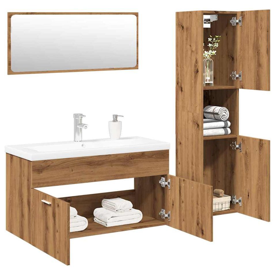 Ensemble de meubles salle de bain 4 pcs bois d'ingénierie - Photo n°1