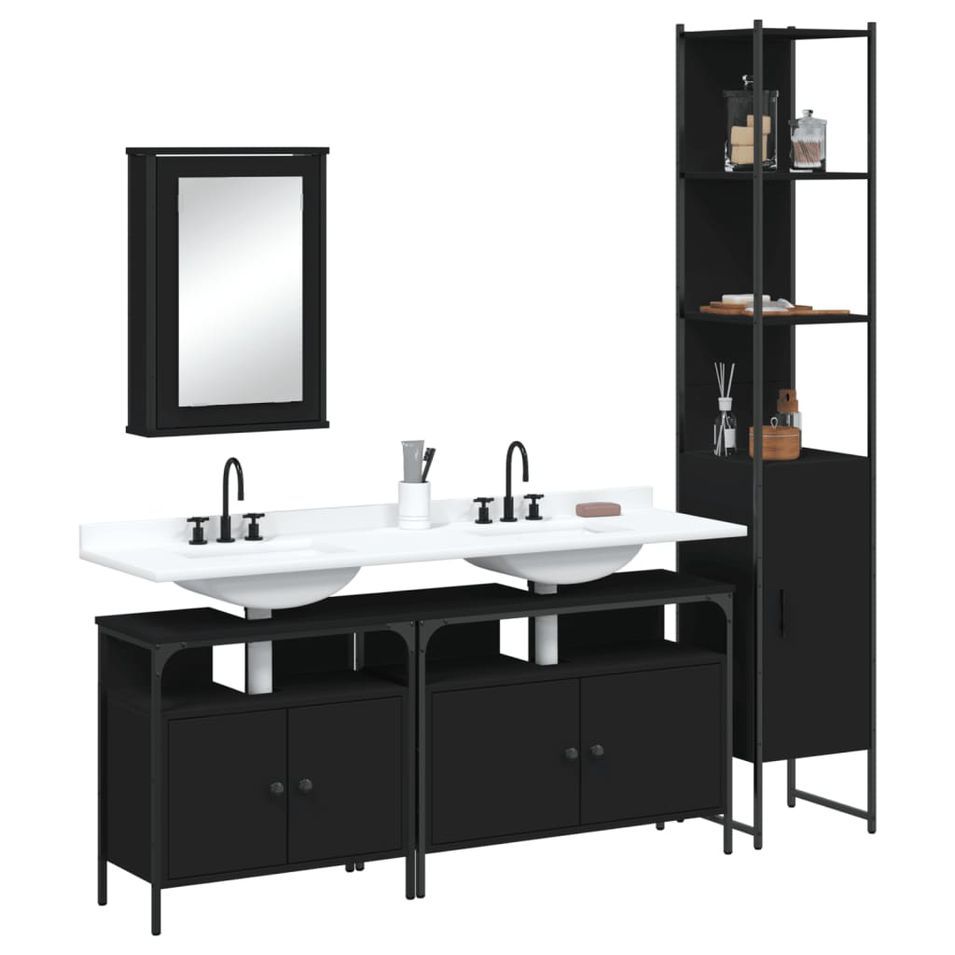 Ensemble de meubles salle de bain 4 pcs noir bois d'ingénierie - Photo n°1