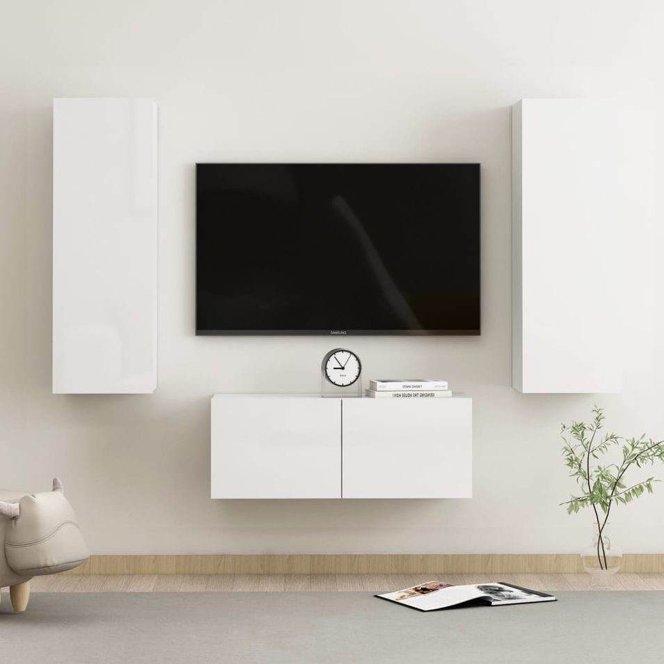 Ensemble de meubles TV 3 pcs Blanc brillant 8 - Photo n°1