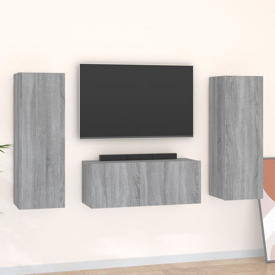 Ensemble de meubles TV 3 pcs Sonoma gris Bois d'ingénierie - Photo n°1