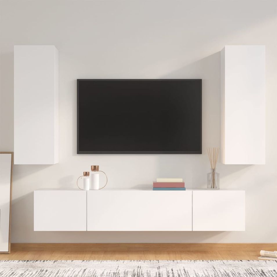 Ensemble de meubles TV 4 pcs Blanc Bois d'ingénierie - Photo n°1