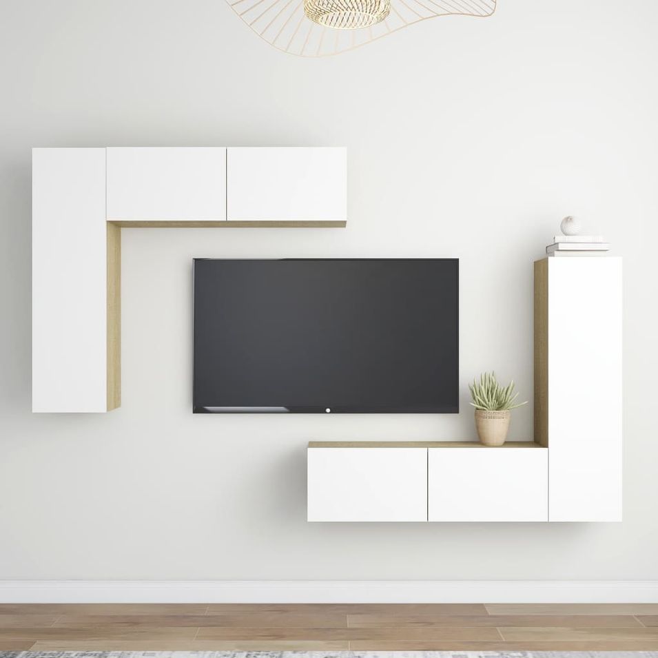 Ensemble de meubles TV 4 pcs Blanc et chêne sonoma 10 - Photo n°1