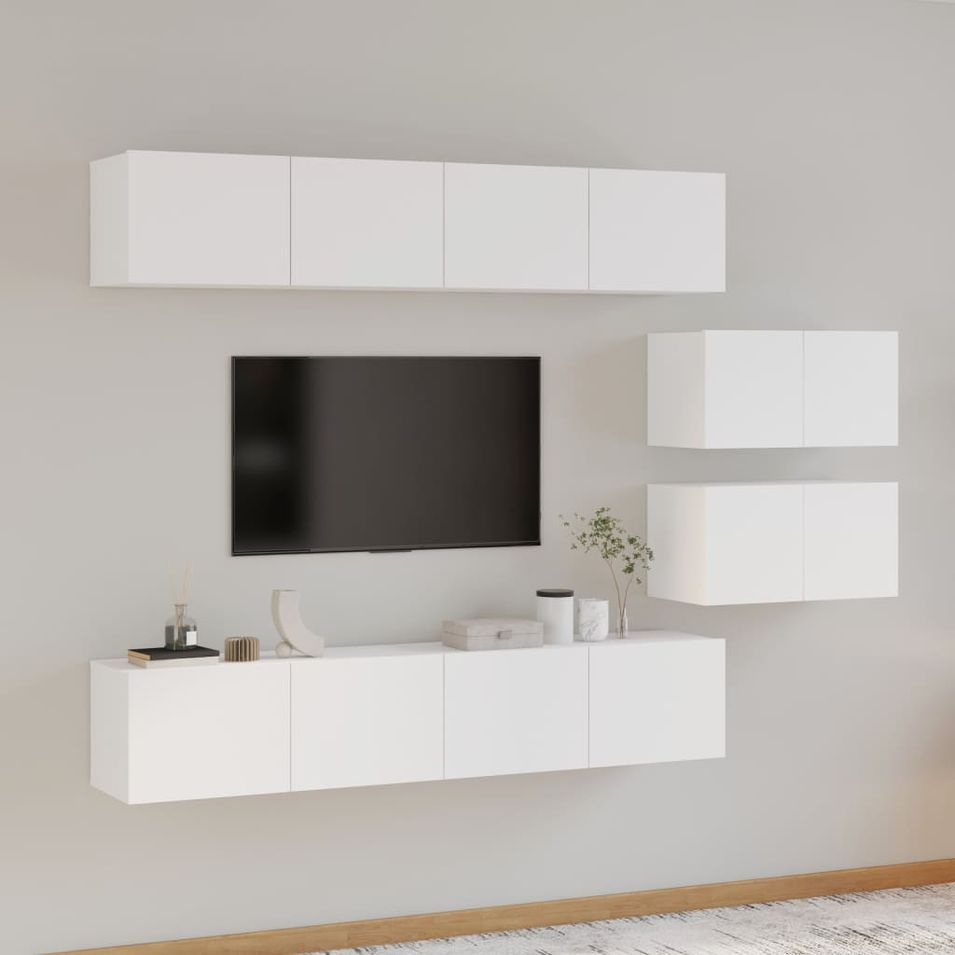 Ensemble de meubles TV 6 pcs Blanc Bois d'ingénierie - Photo n°1