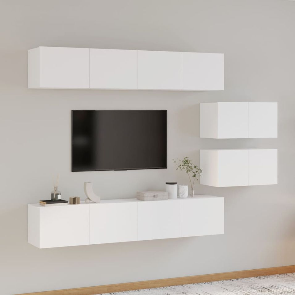 Ensemble de meubles TV 6 pcs Blanc Bois d'ingénierie - Photo n°1