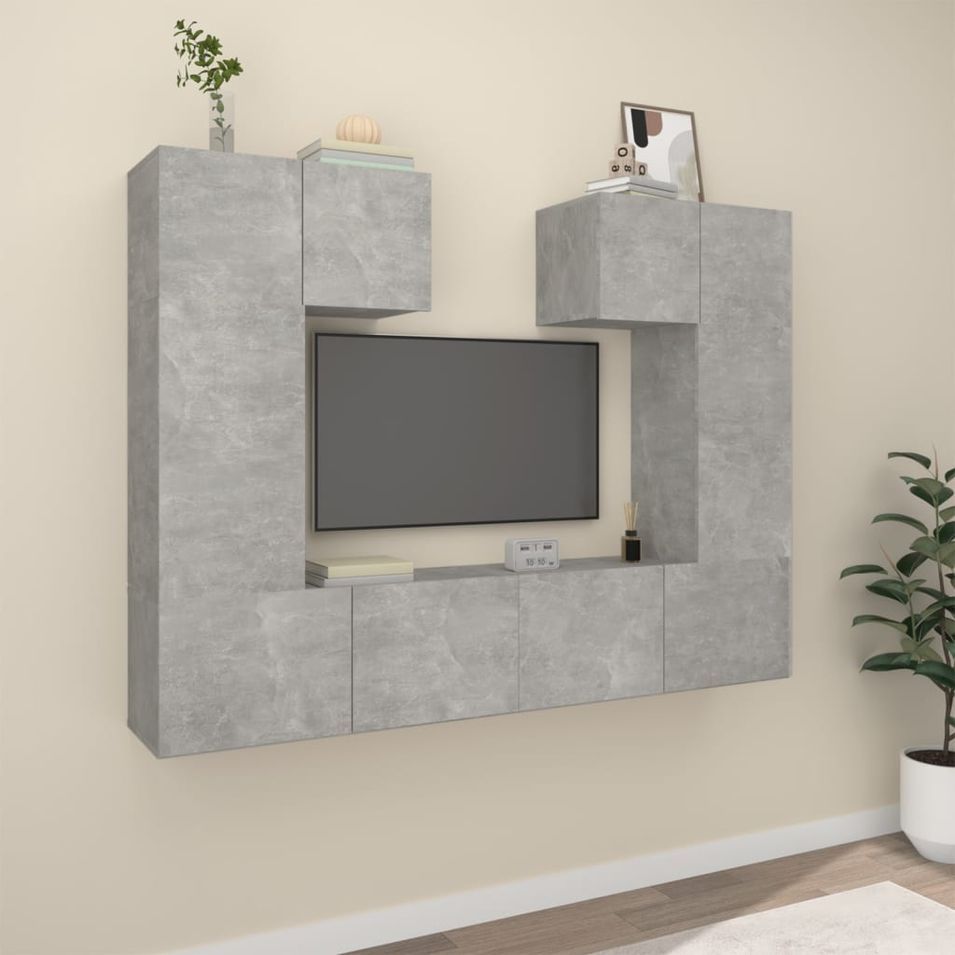 Ensemble de meubles TV 6 pcs Gris béton Bois d'ingénierie - Photo n°1
