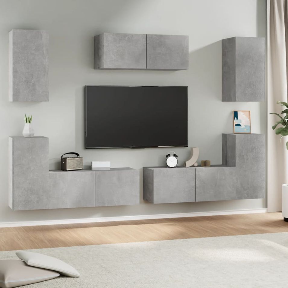 Ensemble de meubles TV 7 pcs Gris béton Bois d'ingénierie - Photo n°1