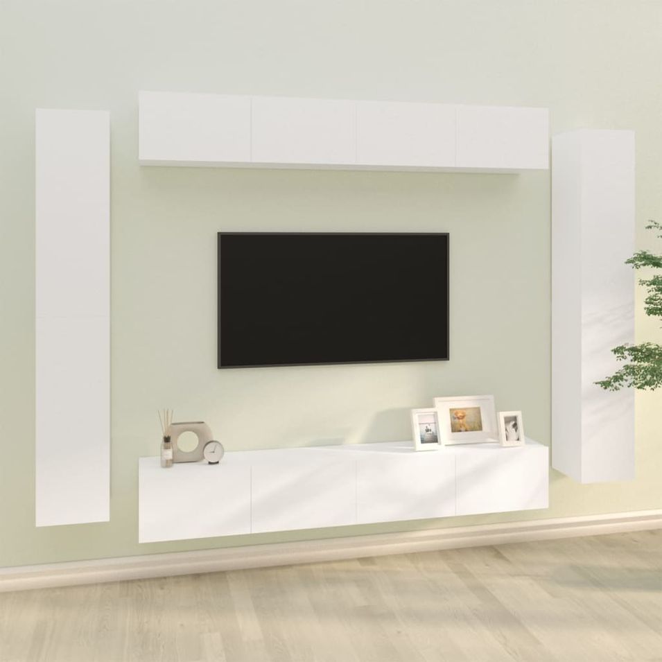 Ensemble de meubles TV 8 pcs Blanc Bois d'ingénierie - Photo n°1