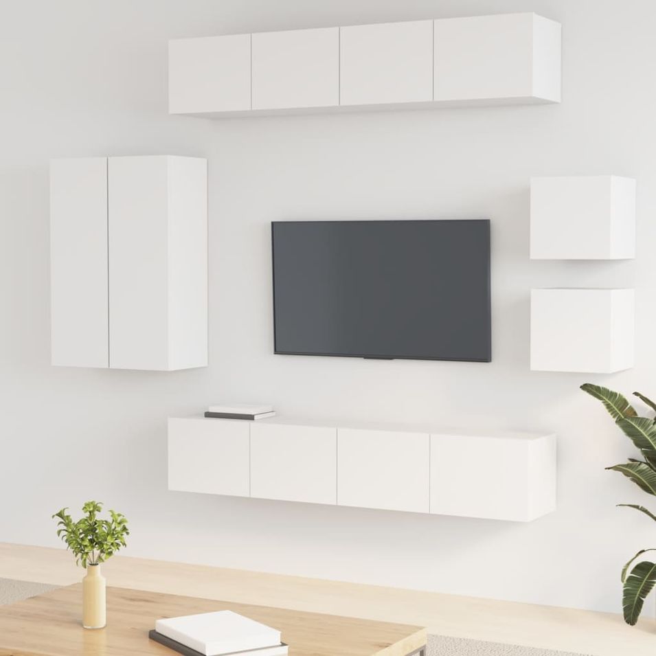 Ensemble de meubles TV 8 pcs Blanc Bois d'ingénierie - Photo n°1