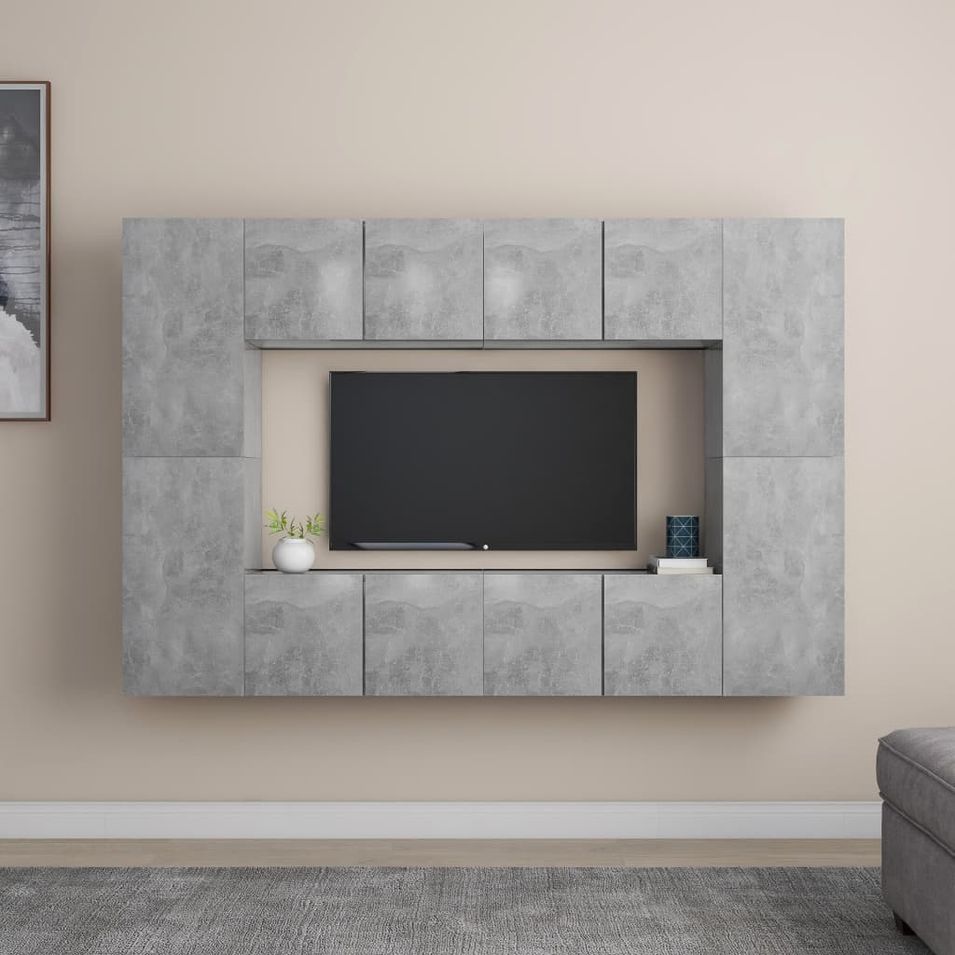 Ensemble de meubles TV 8 pcs Gris béton 8 - Photo n°1