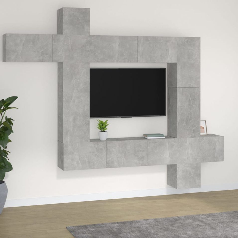 Ensemble de meubles TV 9 pcs Gris béton Bois d'ingénierie - Photo n°1