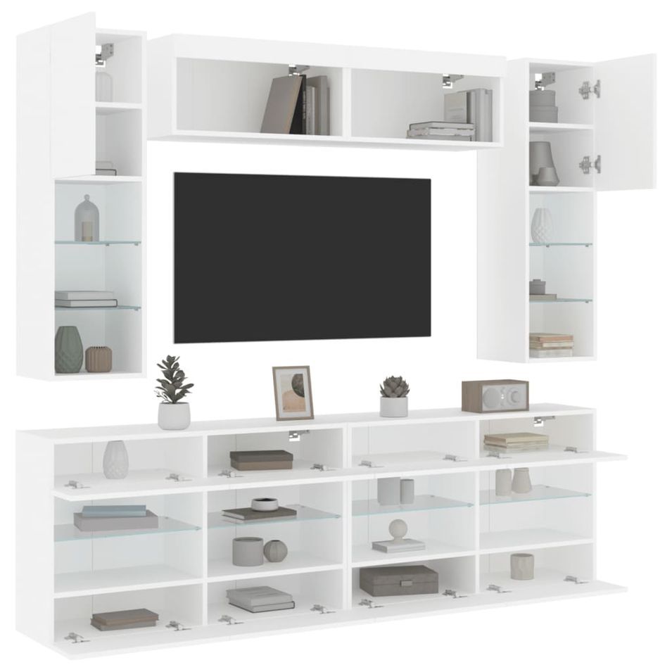 Ensemble de meubles TV muraux 6 pcs avec lumières LED blanc - Photo n°1