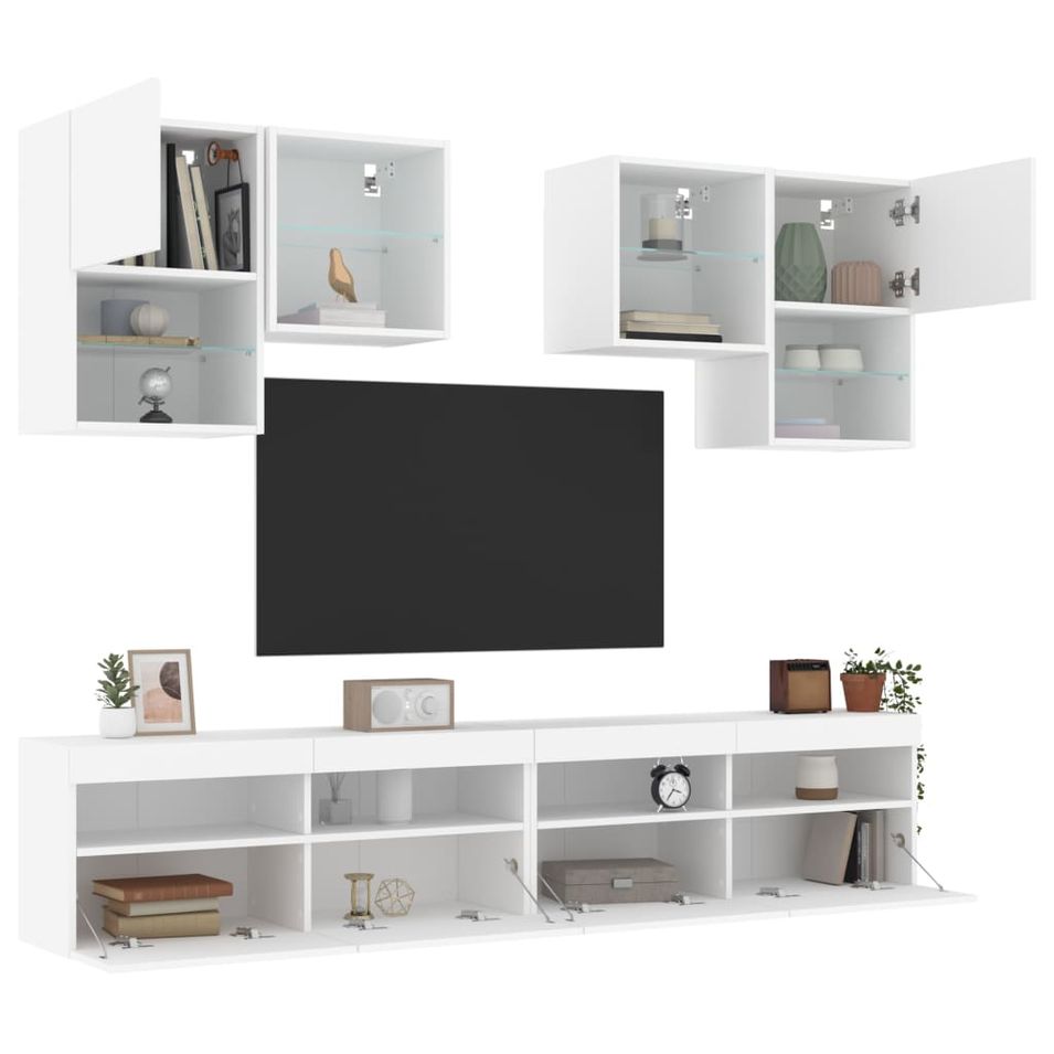 Ensemble de meubles TV muraux 6 pcs avec lumières LED blanc - Photo n°1