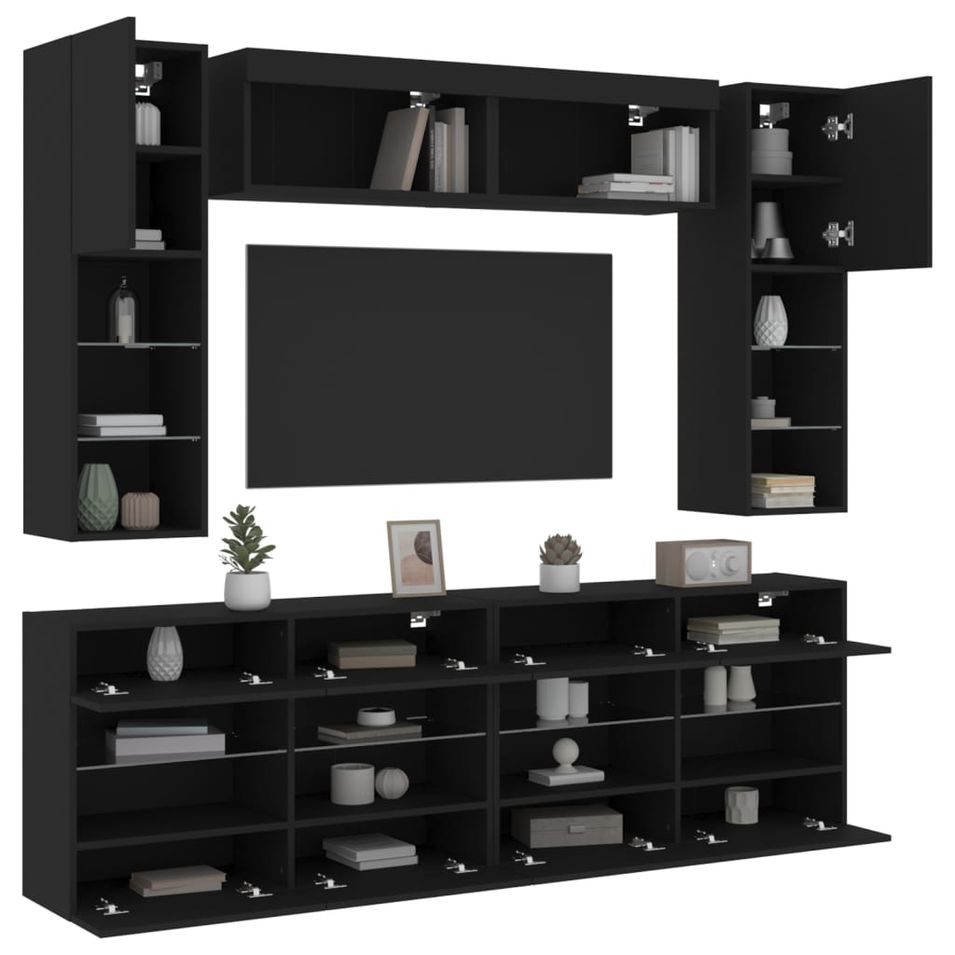 Ensemble de meubles TV muraux 6 pcs avec lumières LED noir - Photo n°1