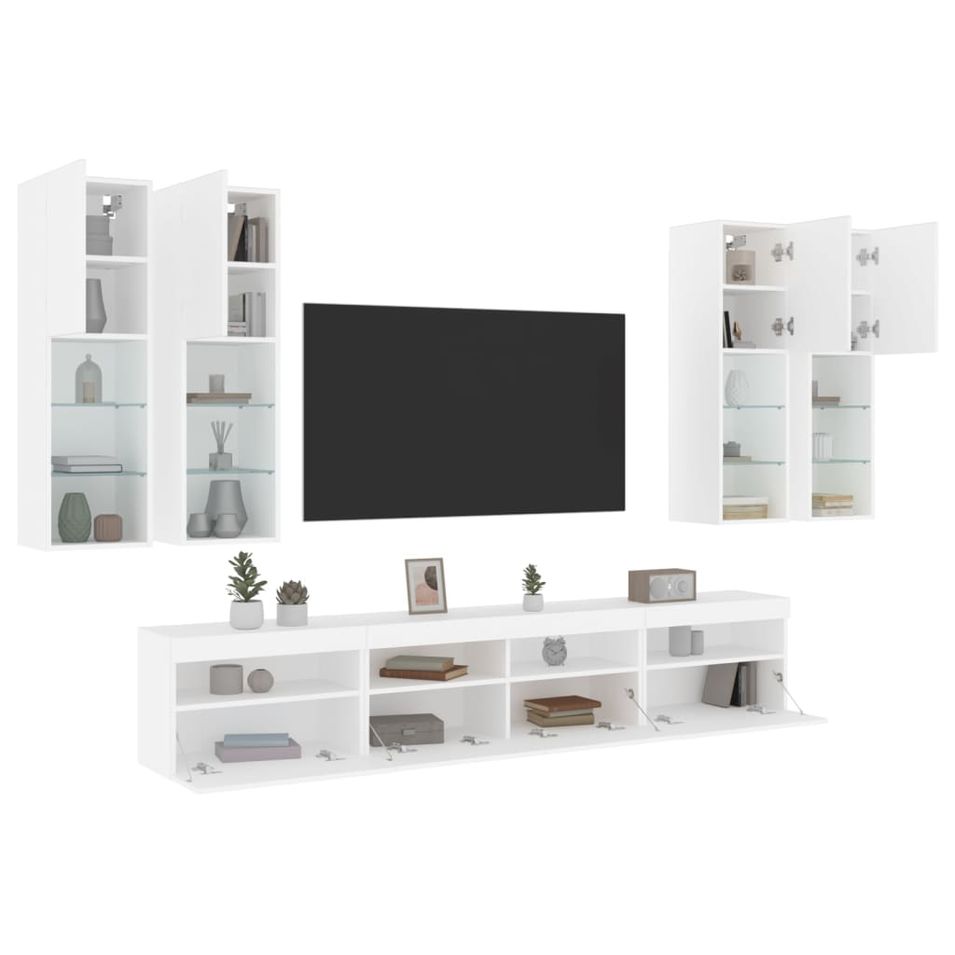 Ensemble de meubles TV muraux 7 pcs avec lumières LED blanc - Photo n°1