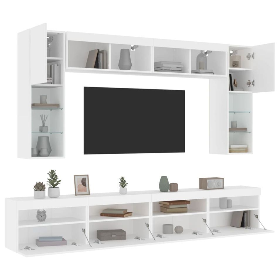 Ensemble de meubles TV muraux 8 pcs avec lumières LED blanc - Photo n°1