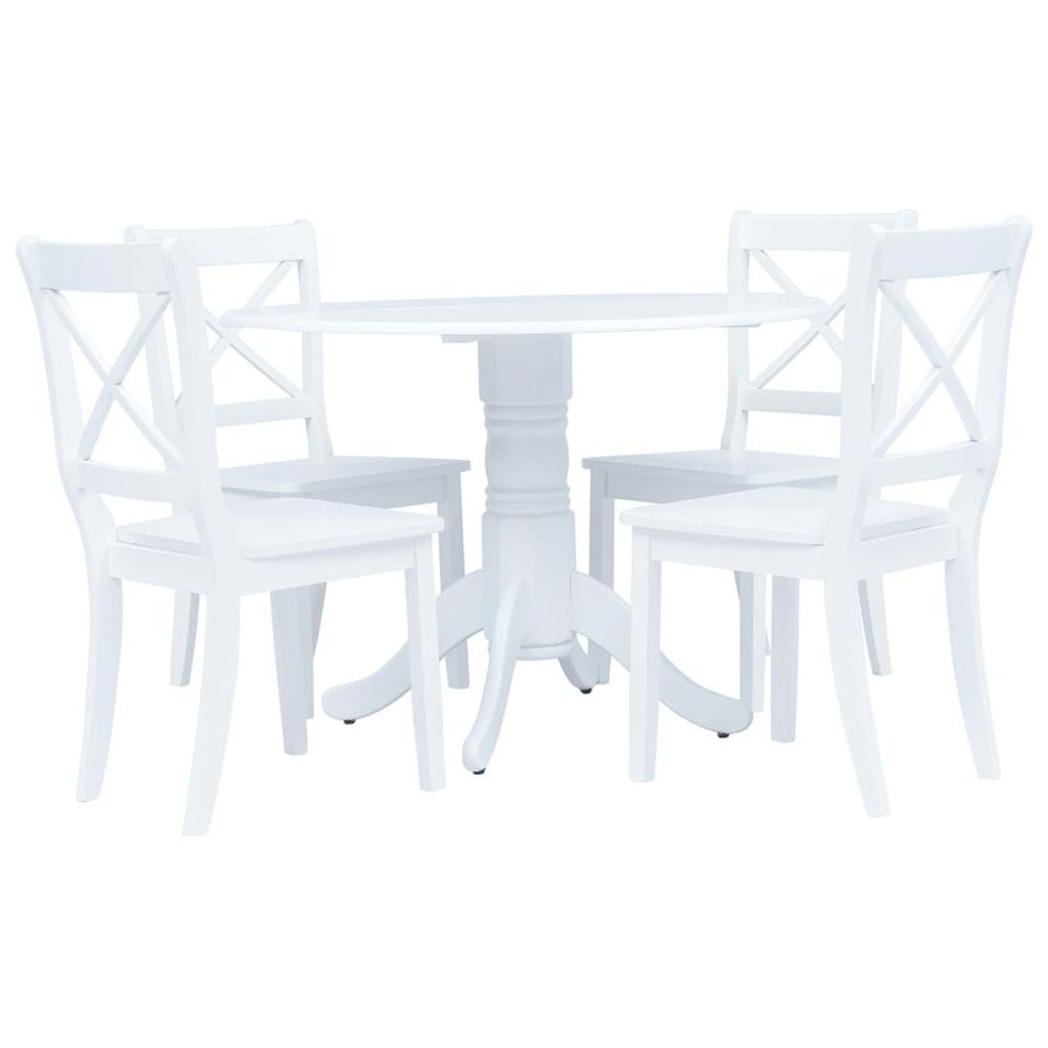 Ensemble de salle à manger 5 pcs Bois d'hévéa Blanc - Photo n°1