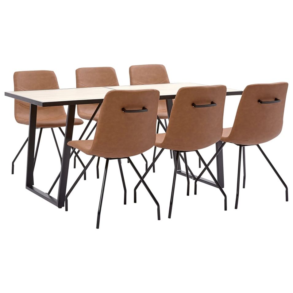 Ensemble de salle à manger 7 pcs Marron Similicuir 10 - Photo n°1