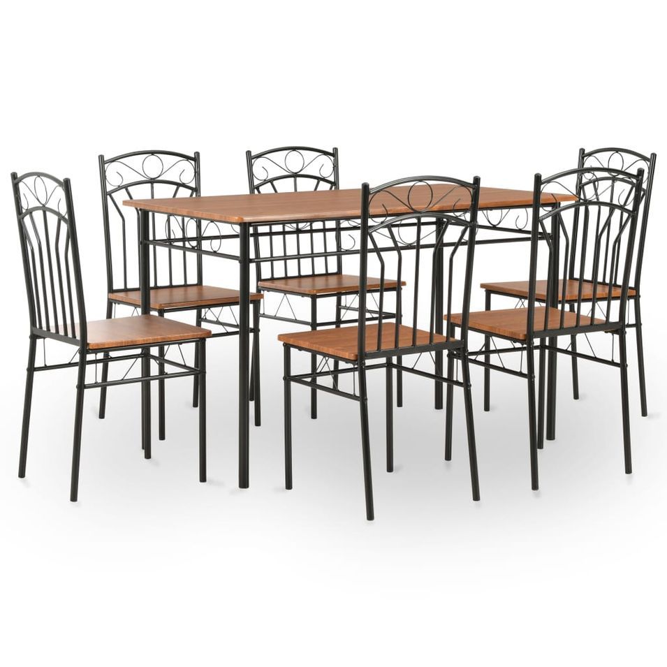 Ensemble de salle à manger 7 pcs MDF et acier Marron - Photo n°1