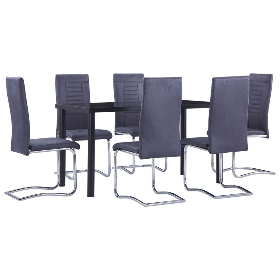 Ensemble de salle à manger 7 pcs Similicuir daim Gris 5 - Photo n°1