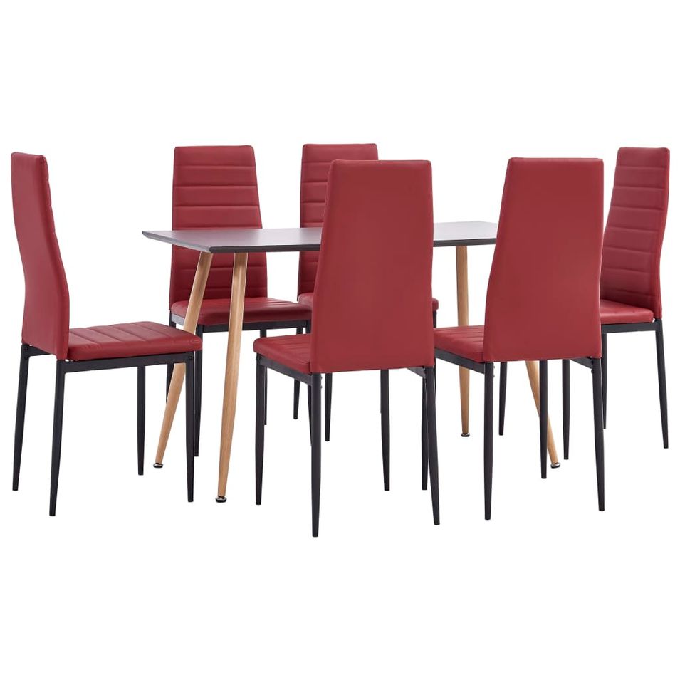 Ensemble de salle à manger 7 pcs Similicuir Rouge bordeaux 4 - Photo n°1