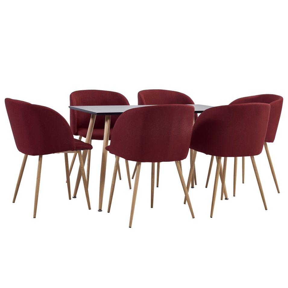 Ensemble de salle à manger 7 pcs Tissu Rouge bordeaux 6 - Photo n°1