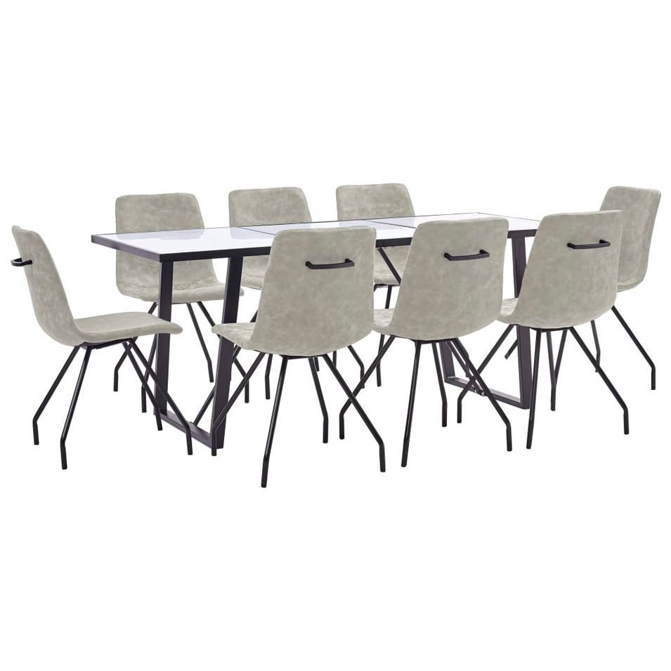 Ensemble de salle à manger 9 pcs Gris Similicuir 3 - Photo n°1