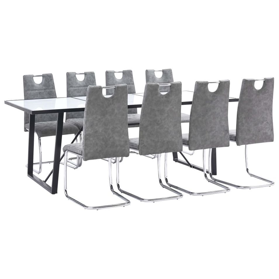 Ensemble de salle à manger 9 pcs Gris Similicuir 15 - Photo n°1