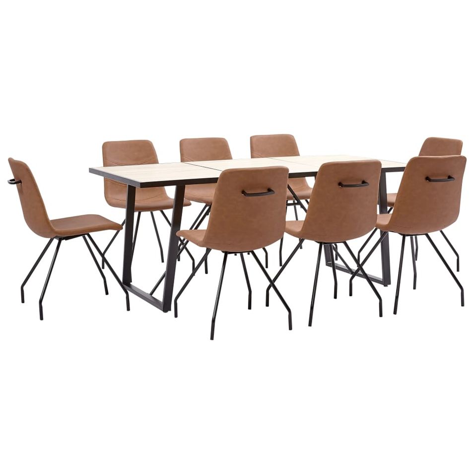Ensemble de salle à manger 9 pcs Marron Similicuir 13 - Photo n°1