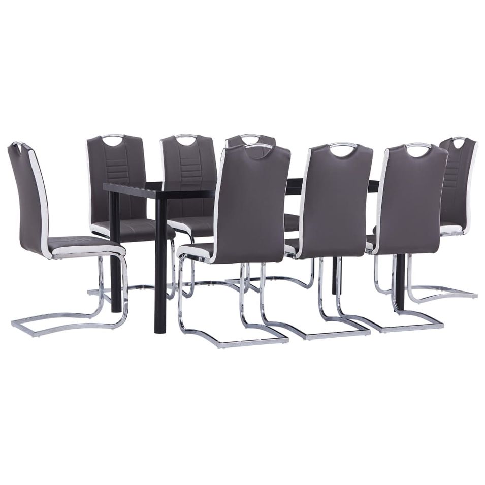 Ensemble de salle à manger 9 pcs Similicuir Gris 5 - Photo n°1