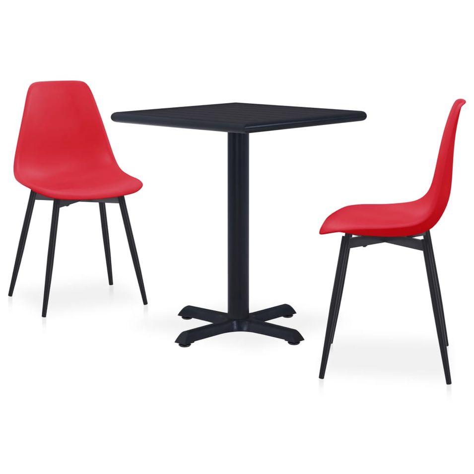 Ensemble de salle à manger d'extérieur 3 pcs Métal et PP Rouge 2 - Photo n°1