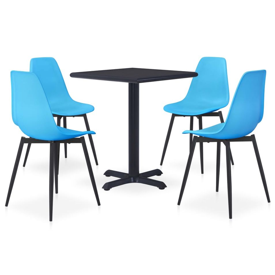 Ensemble de salle à manger d'extérieur 5 pcs Métal et PP Bleu - Photo n°1