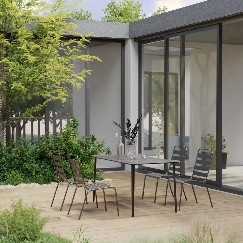 Ensemble de salle à manger de jardin 5 pcs Acier Gris foncé - Photo n°1