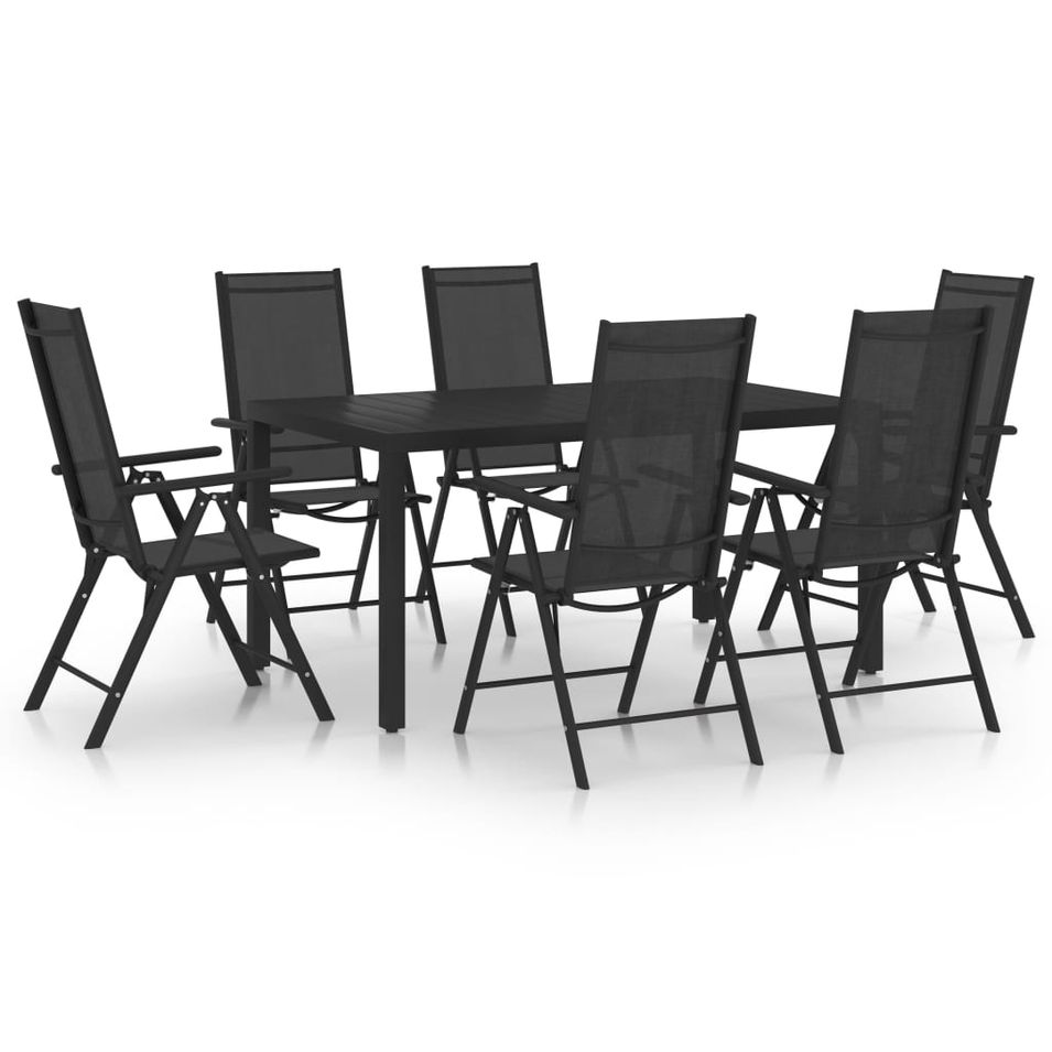 Ensemble de salle à manger de jardin 7 pcs Aluminium Noir 3 - Photo n°1