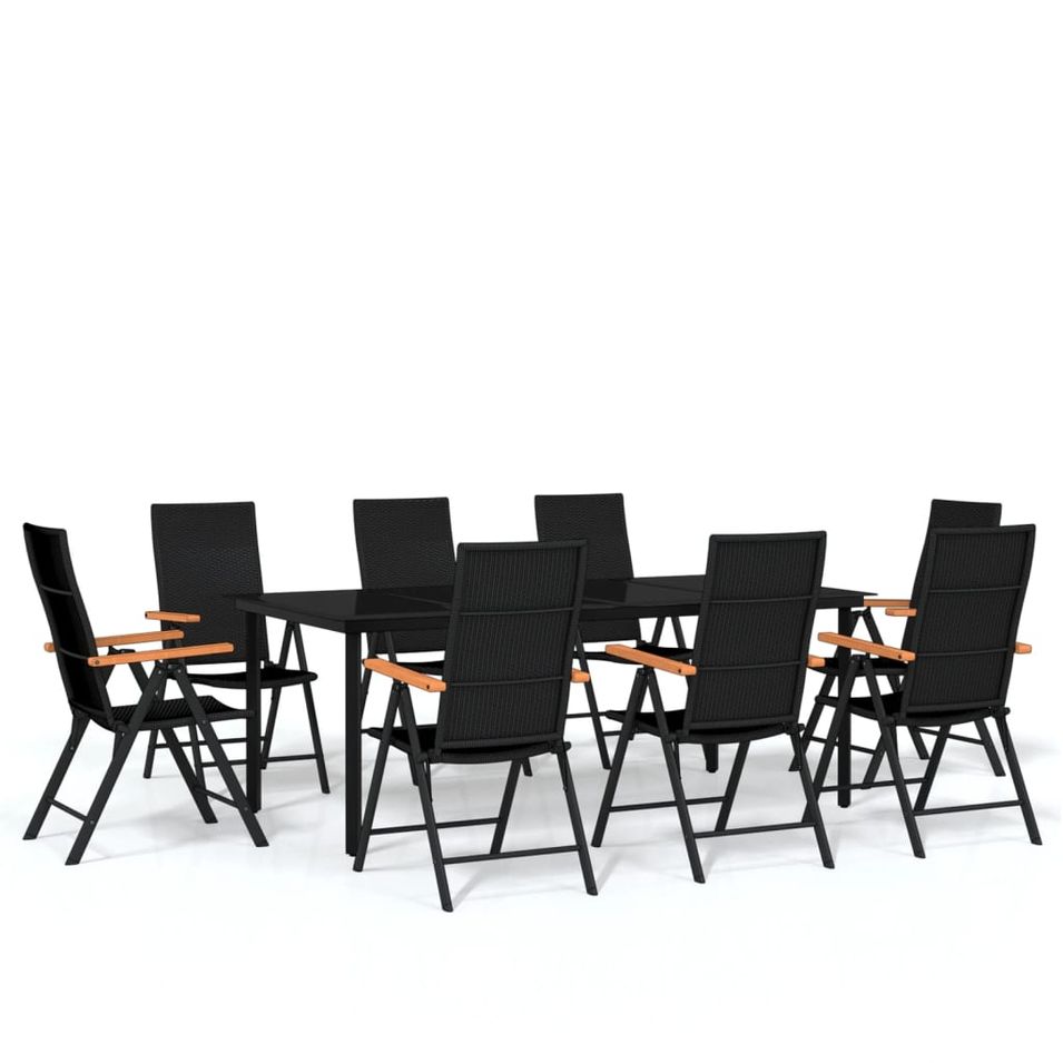 Ensemble de salle à manger de jardin 9 pcs Noir 8 - Photo n°1