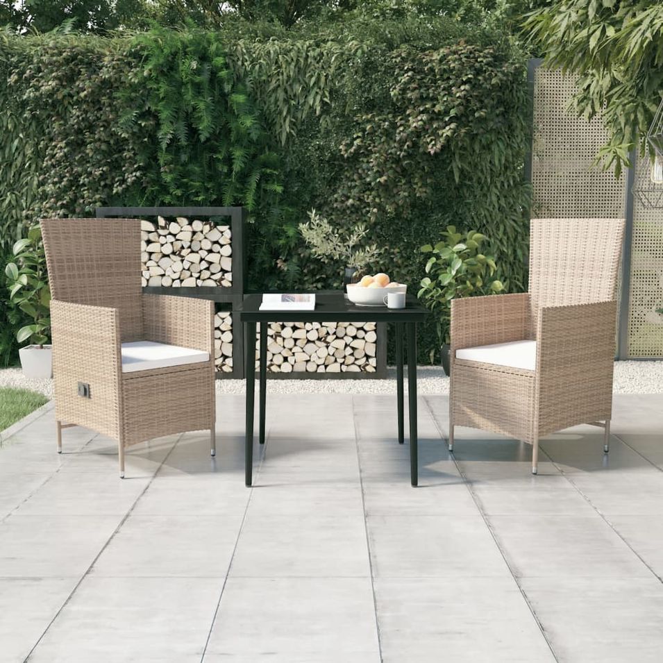 Ensemble de salle à manger de jardin avec coussins 3 pcs Beige - Photo n°1
