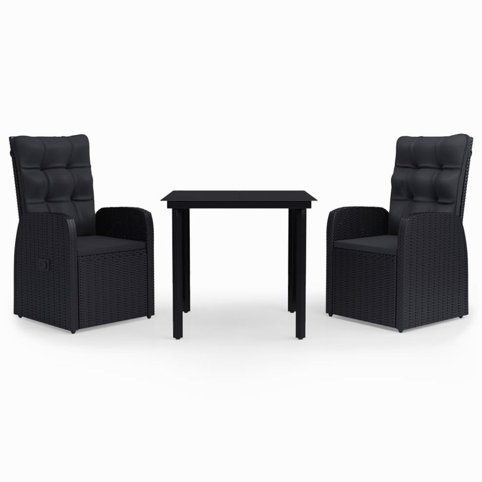 Ensemble de salle à manger de jardin avec coussins 3 pcs Noir - Photo n°1