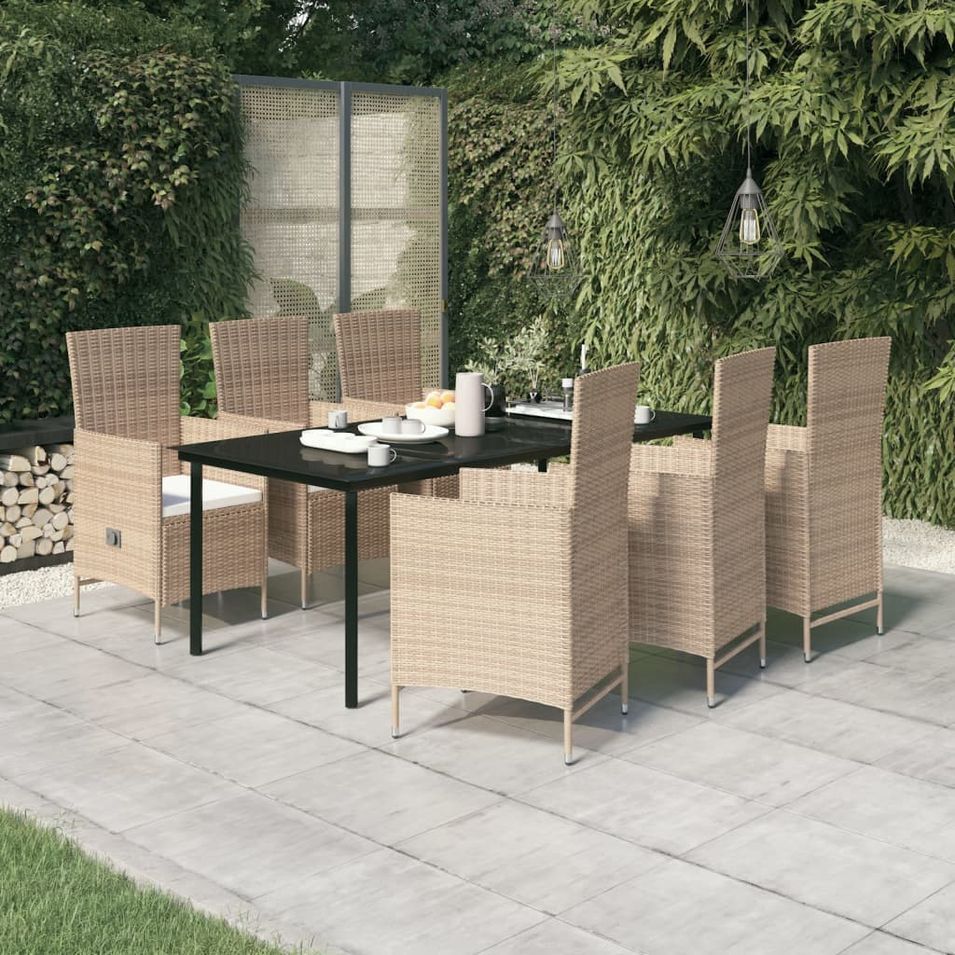 Ensemble de salle à manger de jardin avec coussins 7 pcs Beige - Photo n°1