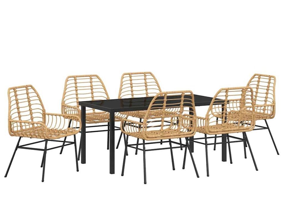 Ensemble de salle à manger pour jardin 7 pcs Marron polyrotin - Photo n°1