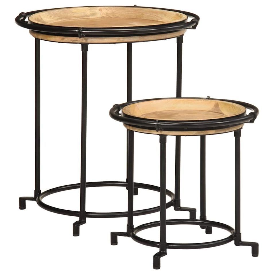 Ensemble de table d'appoint 2 pcs bois massif de manguier - Photo n°1