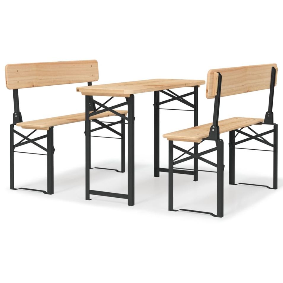 Ensemble de tables à bière pliantes 3 pcs bois massif de sapin - Photo n°1