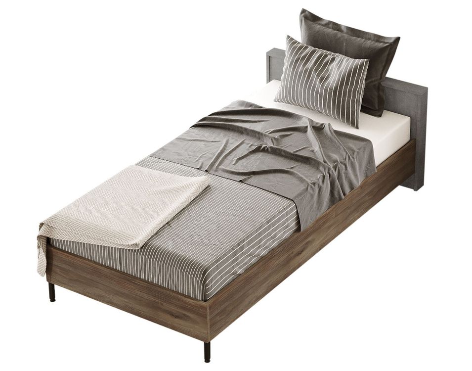 Ensemble lit simple 90x200 cm et table de chevet bois marron et anthracite Mika - Photo n°1