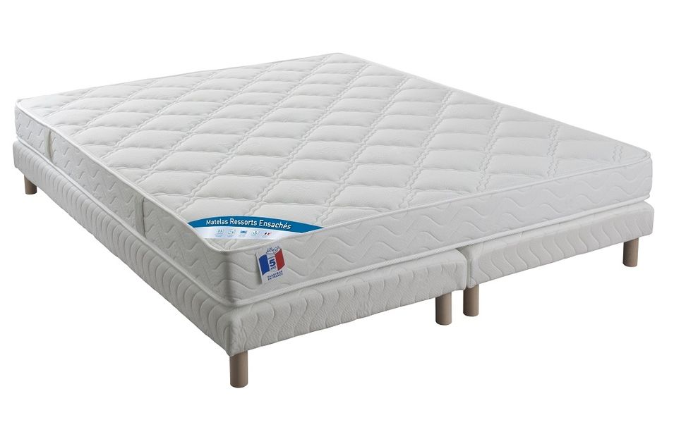 Ensemble matelas équilibré 24 cm ressorts ensachés sommier tapissier 27 cm Bazika – Sommeil apaisant - Photo n°1