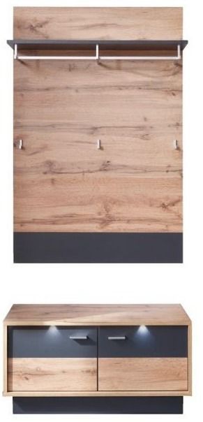 Ensemble meuble d'entrée 2 pièces chêne clair et gris Cals - Photo n°1