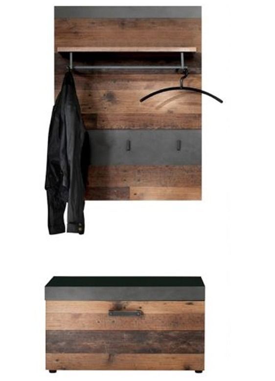 Ensemble meuble d'entrée 2 pièces mélaminé chêne foncé et gris Orcel - Photo n°1