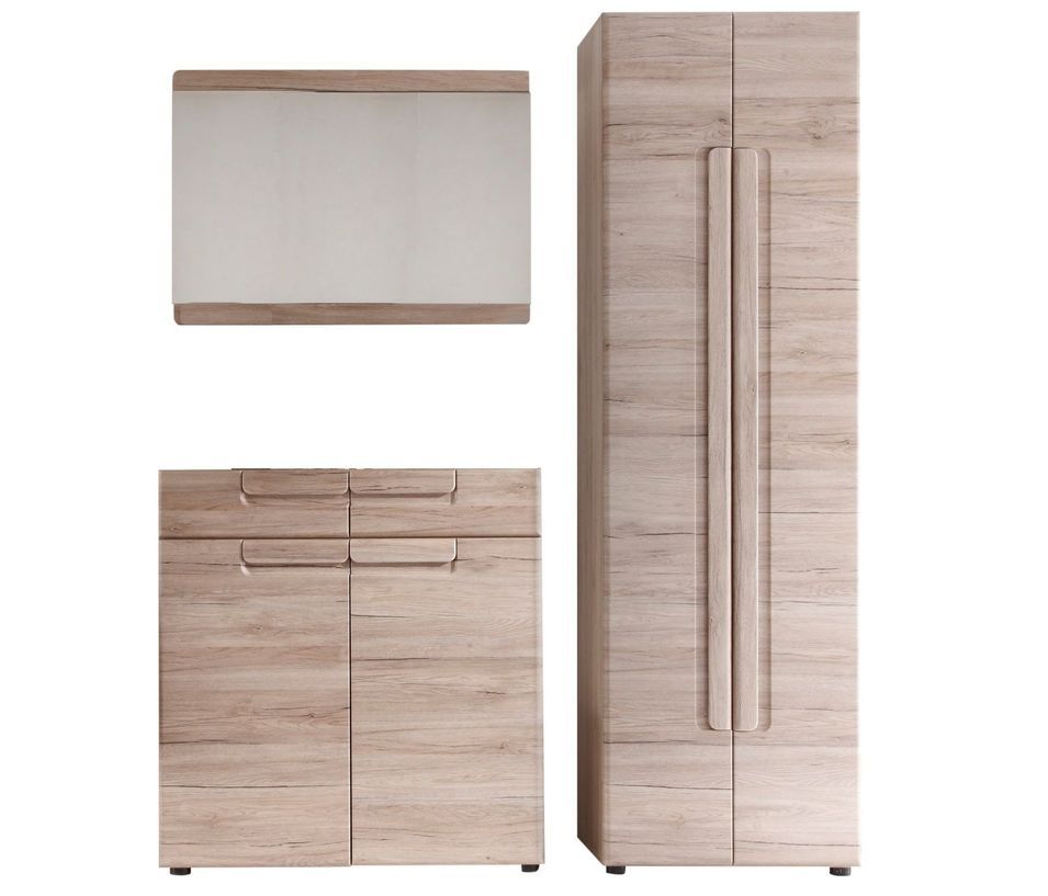 Ensemble meuble d'entrée 3 pièces chêne clair avec miroir Aurel 170 170 cm - Photo n°1