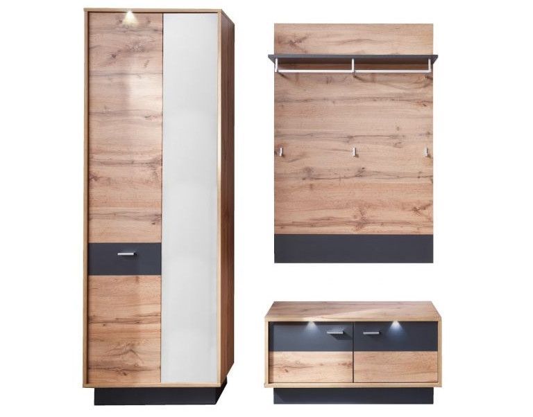 Ensemble meuble d'entrée 3 pièces chêne clair et gris Cals - Photo n°1